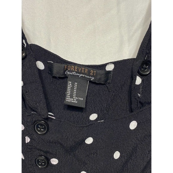 Forever 21 Black Polka Dot Dressy Wide Leg Romper Medium Button Suspenders - Picture 2 of 14